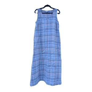 J.Jill Love Linen Womens‎ Plaid Maxi Dress Medium Blue V-Neck Sleeveless Flaw